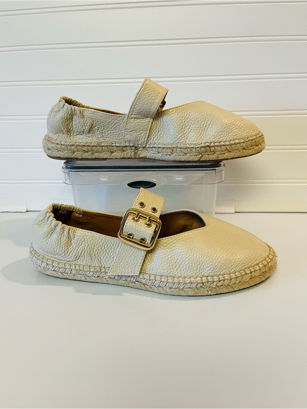 Jutelia Pebble Leather Mary Jane Espadrille Flats Size 41 US 9.5-10 EUC